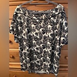 Lane Bryant Black, White and Gold Floral Blouse